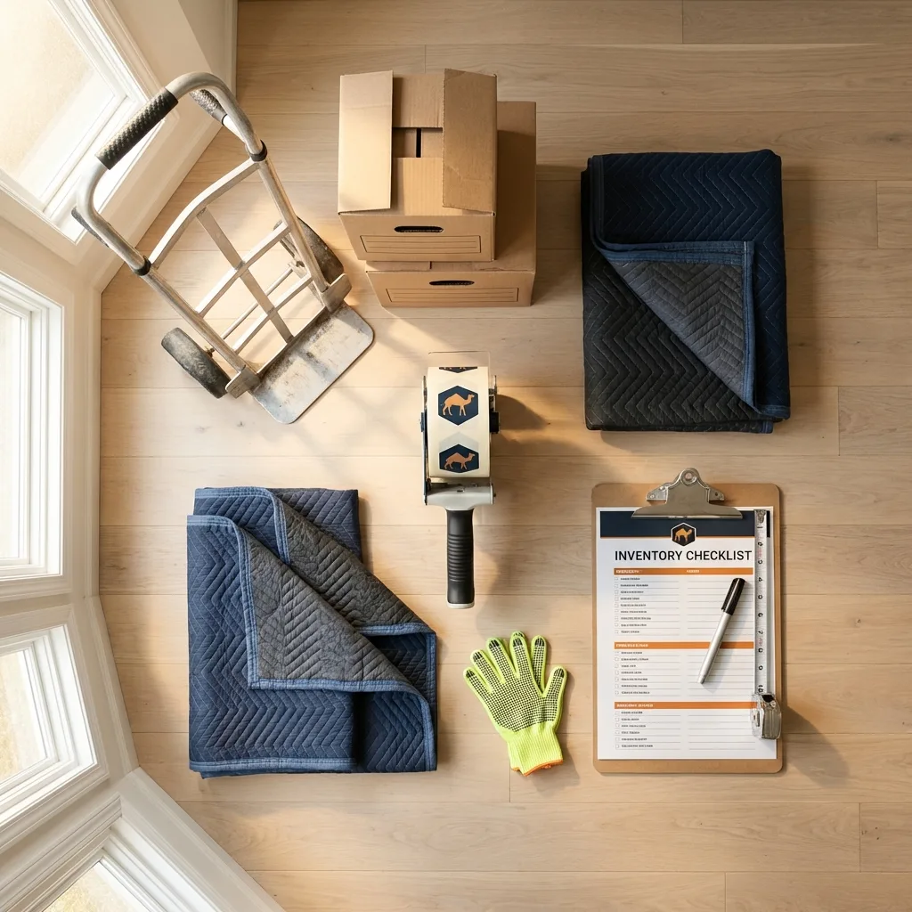 Professional moving supplies and packing materials layout for Chimayo residential relocations